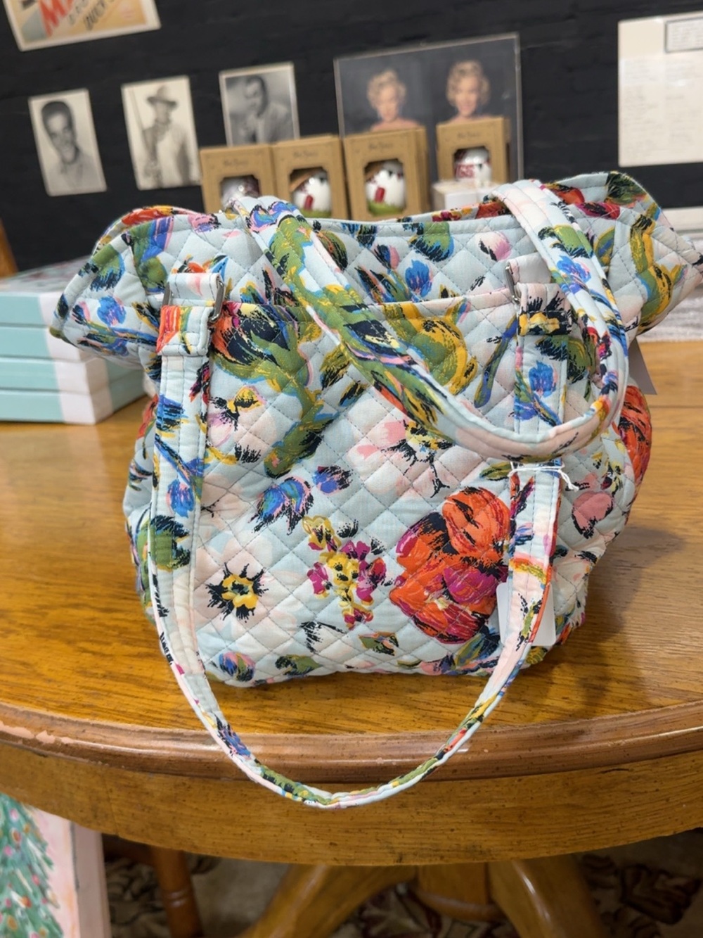 Vera Bradley Quilted Floral Shoulder Bag - Light Blue with Multicolor Blooms - Picture 2 of 3